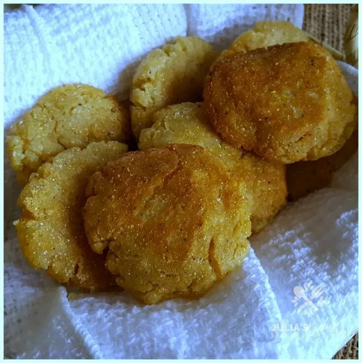 Old fashioned pan fried hot water cornbread - hoe cakes - corn pone