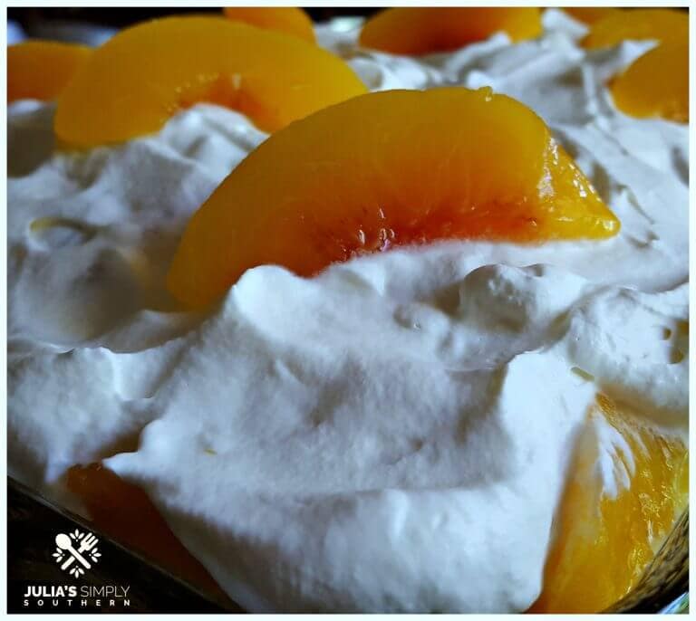 Semi-homemade dessert - Peaches and Cream Poke Cake