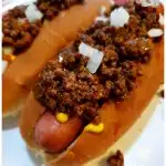 Classic Southern style hot dog topped with chili sauce