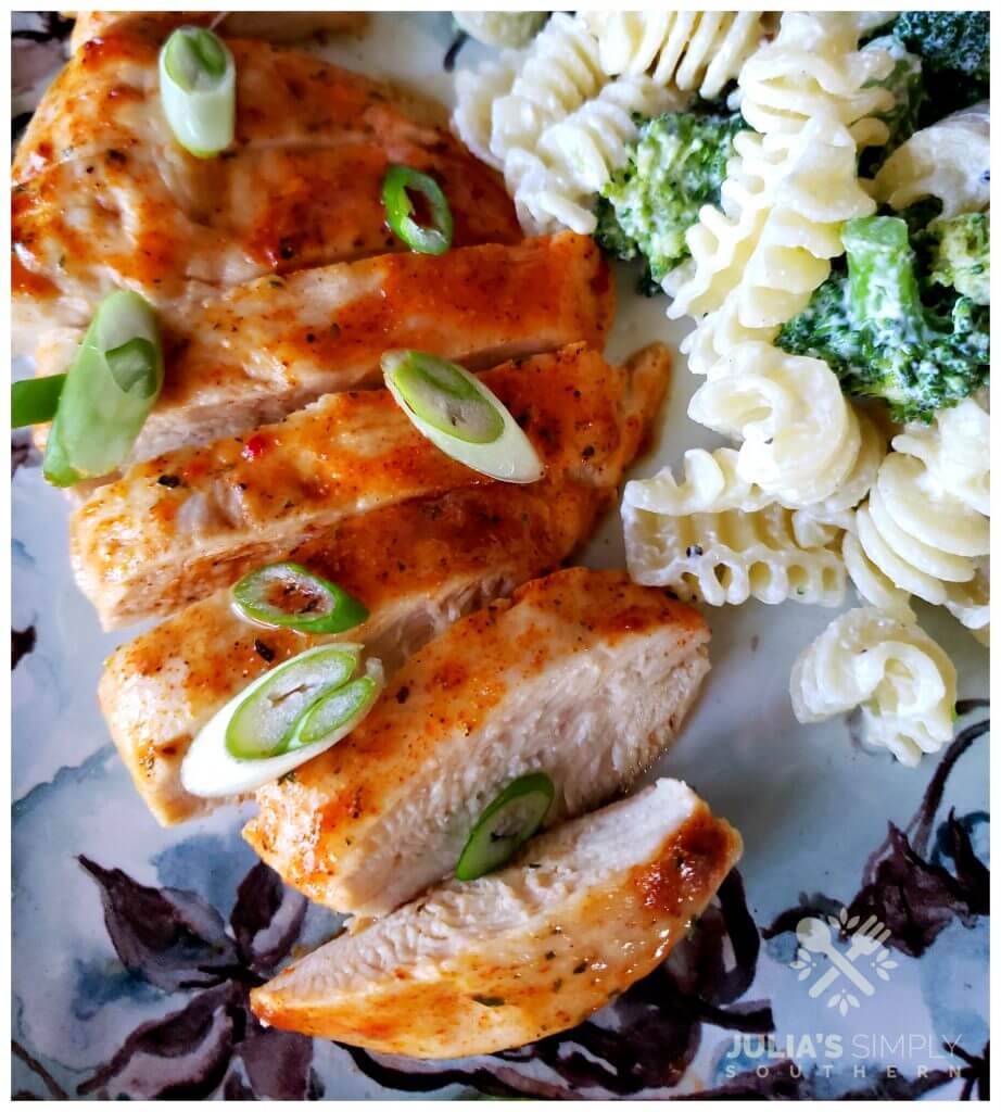 Low Carb Ranch Mix Baked Chicken topped with scallions