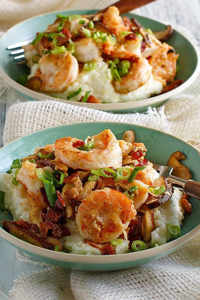 Charleston lowcountry shrimp and grits recipe with bacon - Julia's Simply Southern