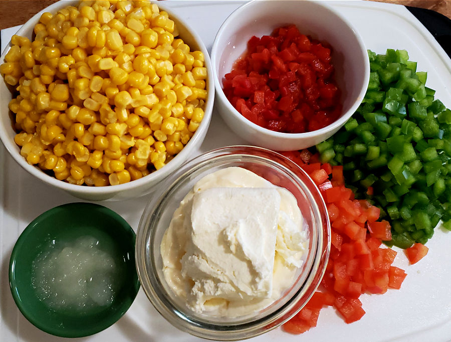 Ingredients for making a creamy cold corn dip
