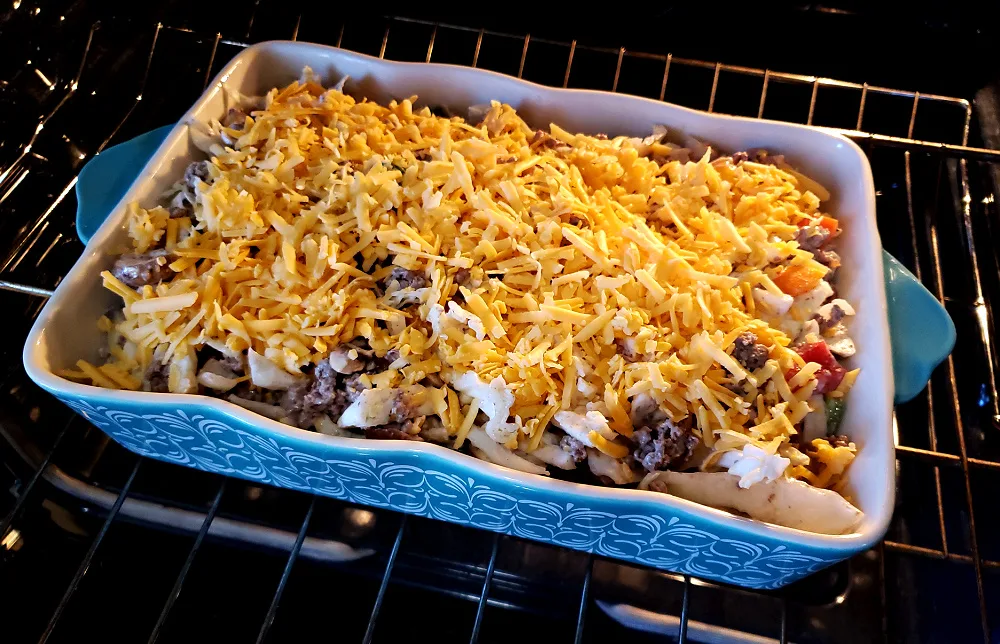 Baking a cheesy casserole in the oven