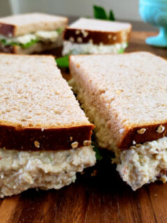 Chicken Breasts copycat Chick-fil-a chicken salad sandwiches on sliced bread with lettuce