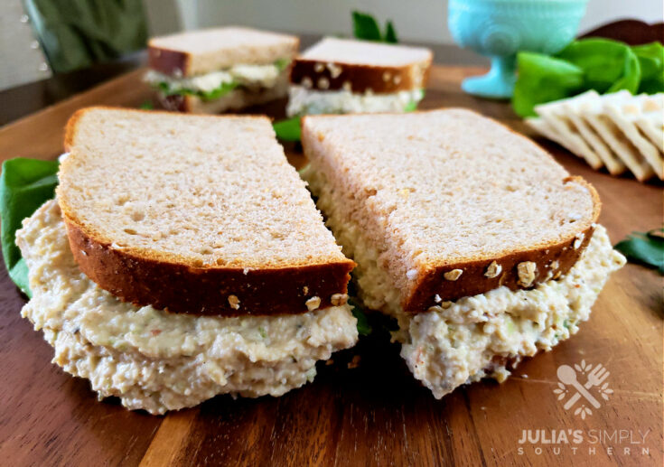 Chicken Breasts copycat Chick-fil-a chicken salad sandwiches on sliced bread with lettuce