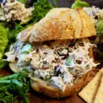 Kirkland canned chicken salad recipe on a croissant