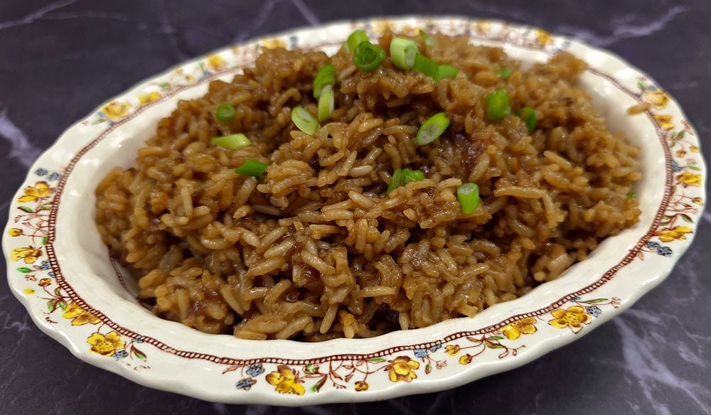 Vintage floral bowl with Brown Baked Beef Consumme Rice