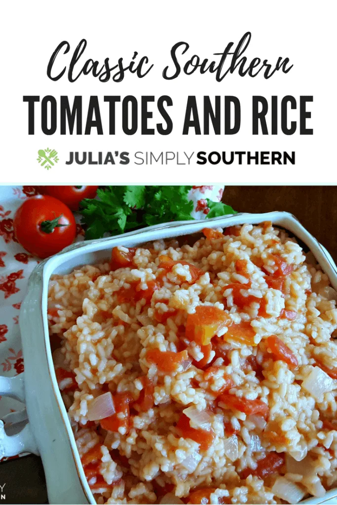 Looking for a rice recipe? Southern Tomatoes and Rice is an easy side dish and classic favorite #tomatoes #sidedish #delicious #familydinner