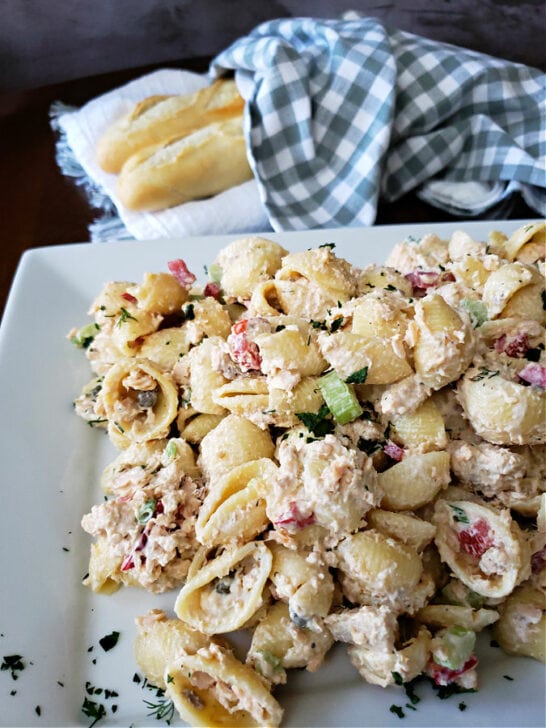 Easy Creamy Salmon Pasta Salad Recipe - Julias Simply Southern
