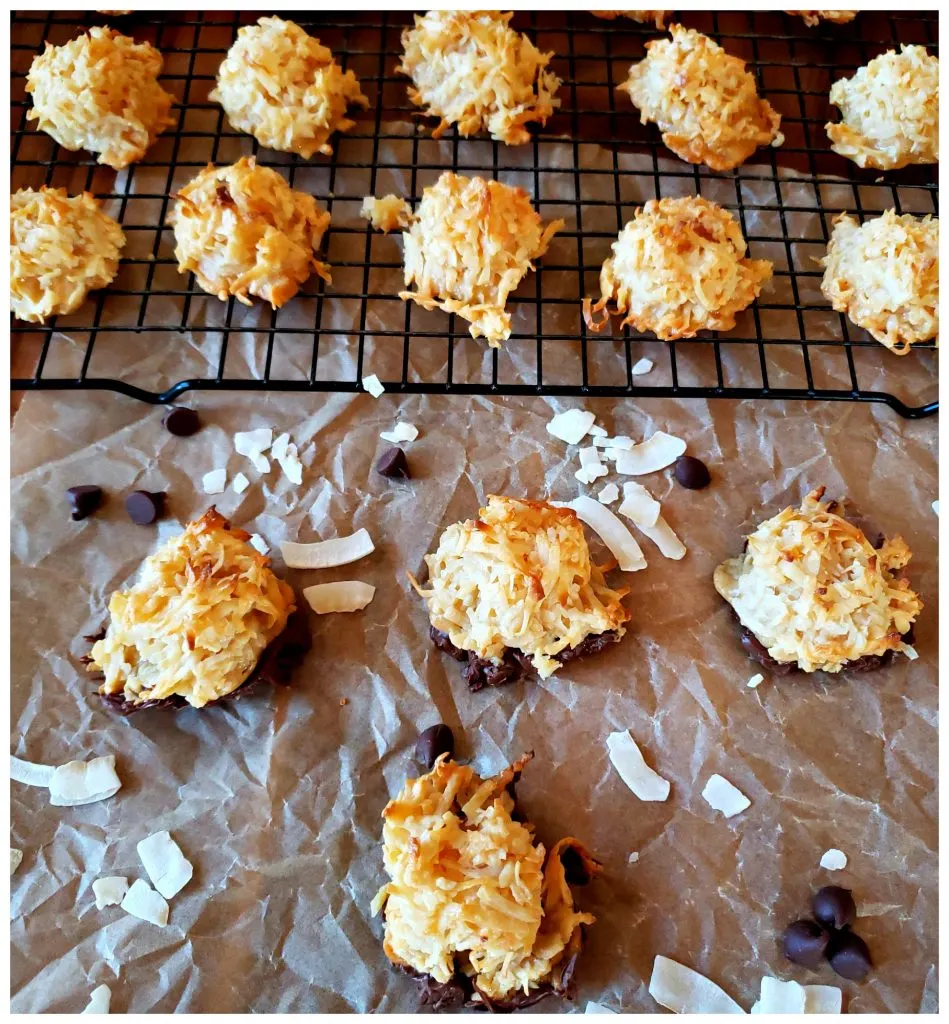 Coconut Macaroons garnished with chocolate chips and coconut flakes