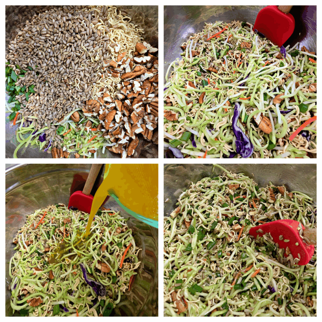 Broccoli slaw preparation collage of steps