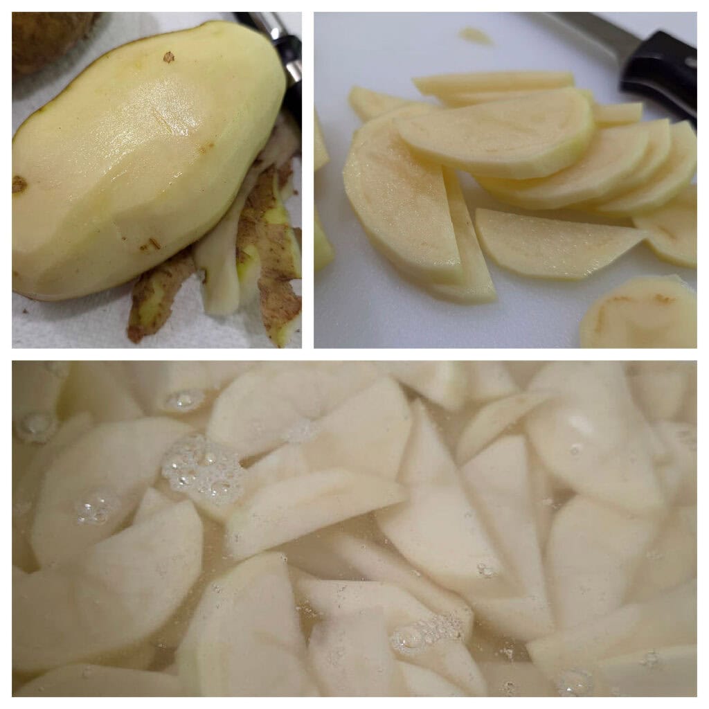 Collage of steps for preparing buttermilk mashed potatoes