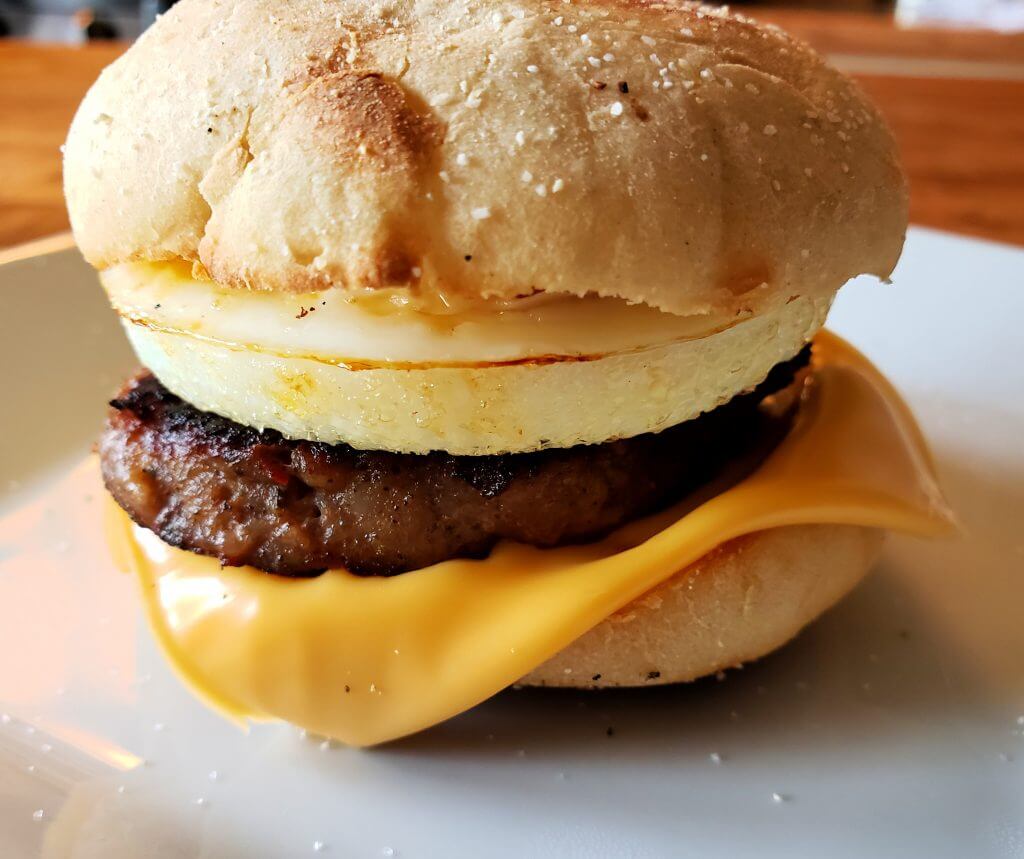 English Muffin Breakfast Sandwich with Sausage, Egg and Cheese