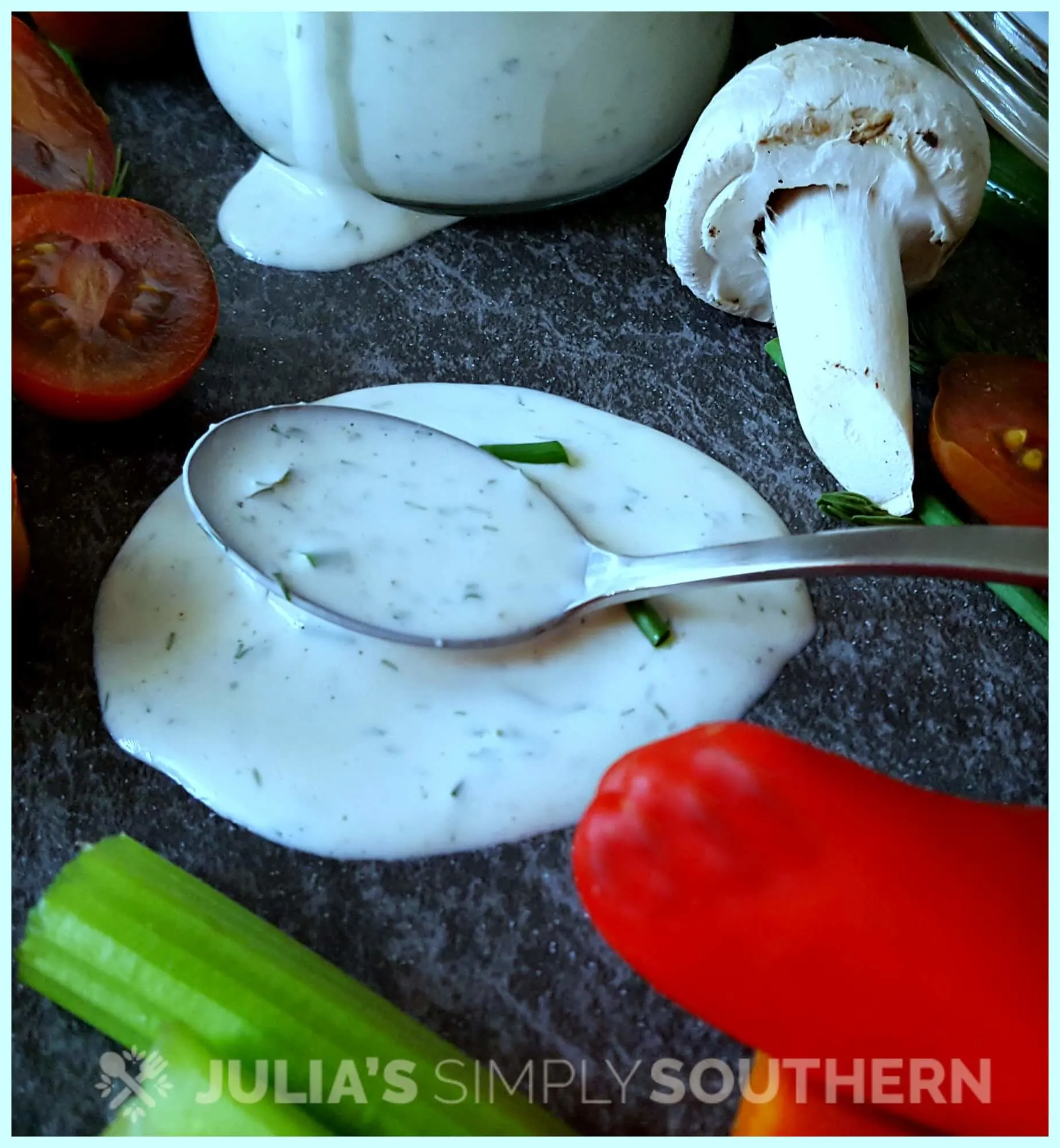 Country Buttermilk Peppercorn Ranch Dressing and fresh garden vegetables