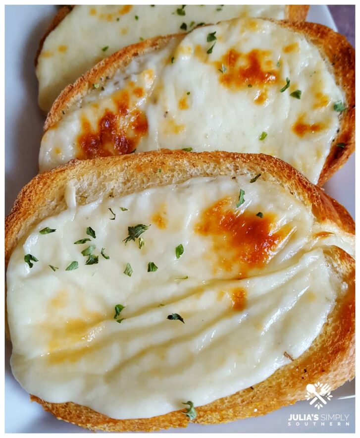 Easy Garlic Cheese Bread made at home as a side for spaghetti