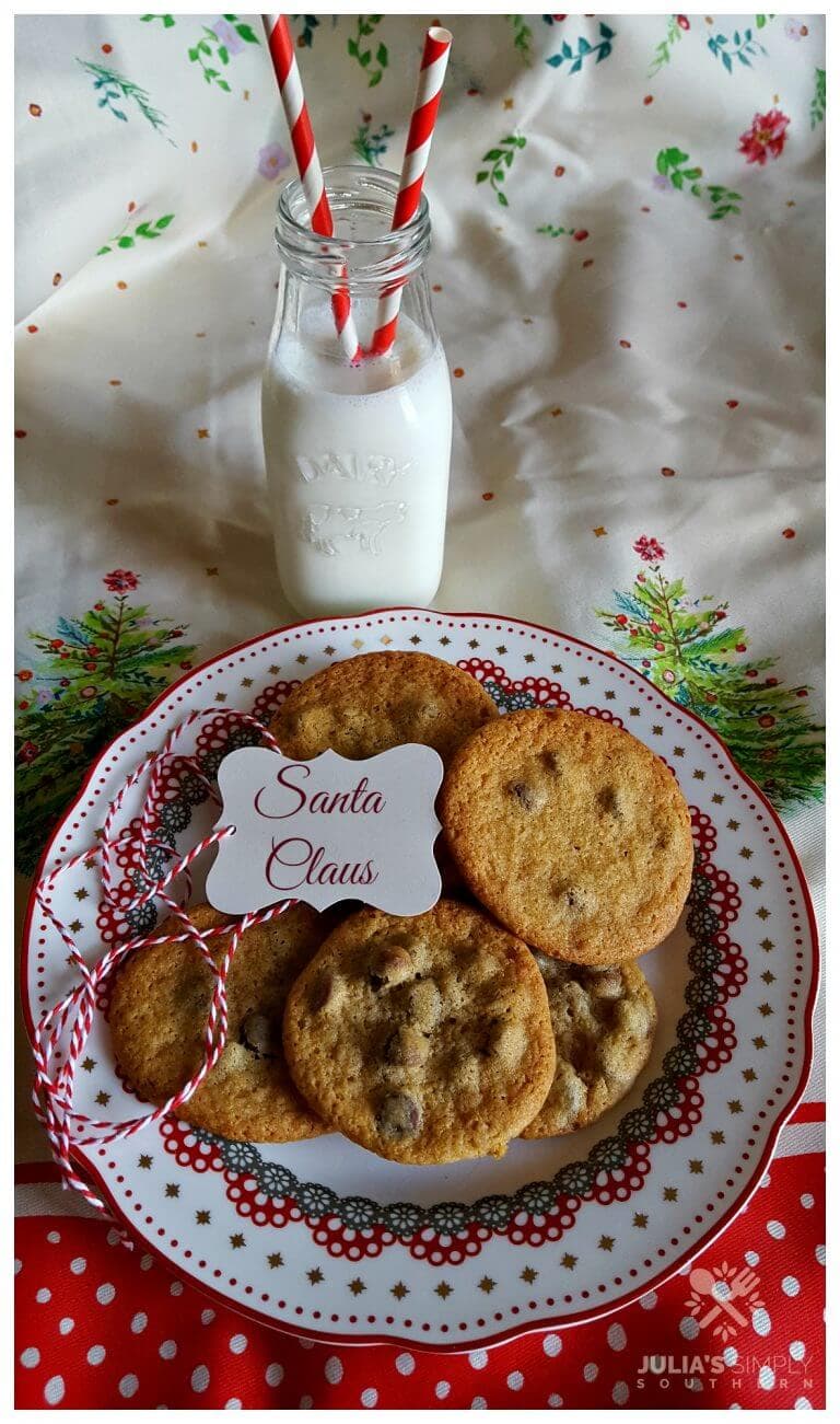 Toll House Chocolate Chip Cookies on a Christmas plate for Santa - Holiday Baking