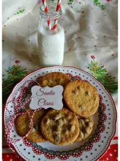 Toll House Chocolate Chip Cookies on a Christmas plate for Santa - Holiday Baking
