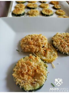 Awesome squash recipe baked with Parmesan Cheese and crunchy Panko bread crumbs in the oven. Seasoned perfectly.
