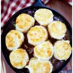 Beautiful one skillet pot pie meal, made with beef and vegetables then topped with biscuits before baking