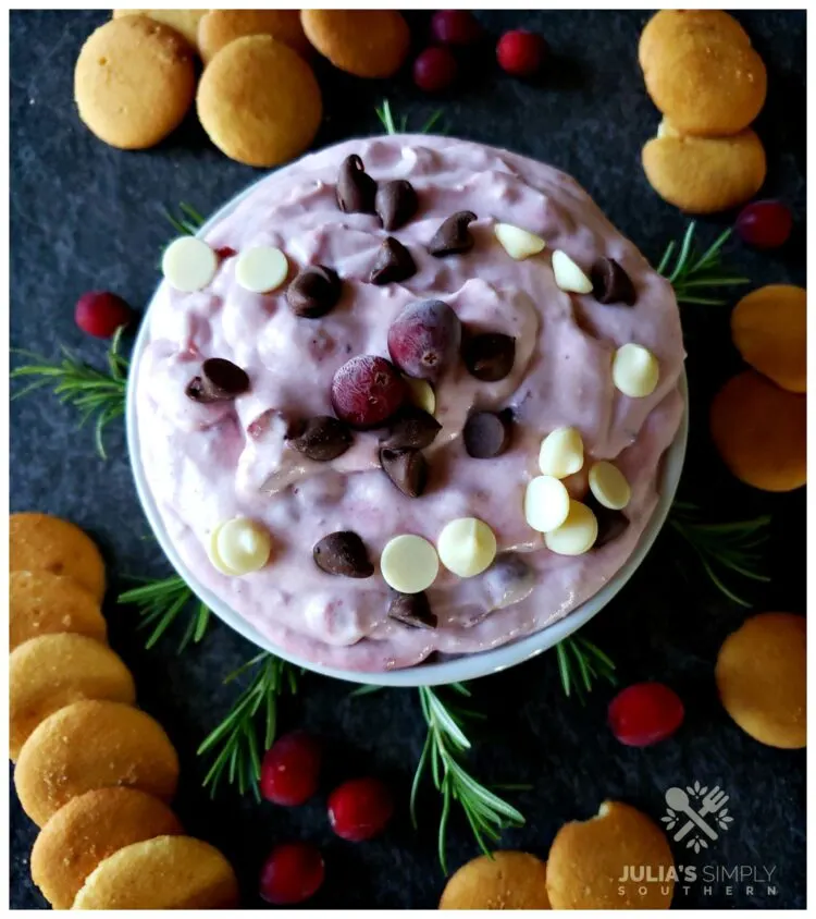 Amazing Cranberry Chocolate Chip Dip served with Vanilla Wafer Cookies