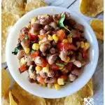 Delicious and easy black eyed pea dip or salsa served with fresh tortilla chips