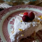 Frosty Cranberry Pie on a plate garnished with fresh cranberries