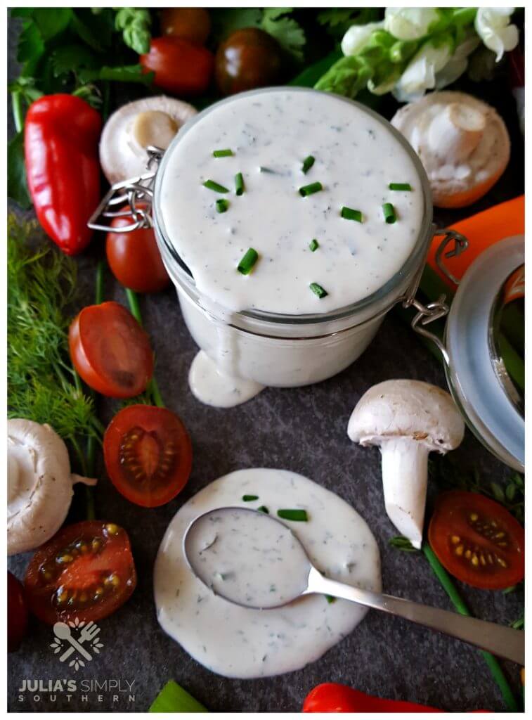 Easy Homemade Buttermilk Ranch Dressing with Duke's Mayonnaise and fresh herbs