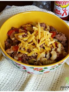 Easy Old Fashioned Goulash served in a bowl from the Pioneer Woman collection