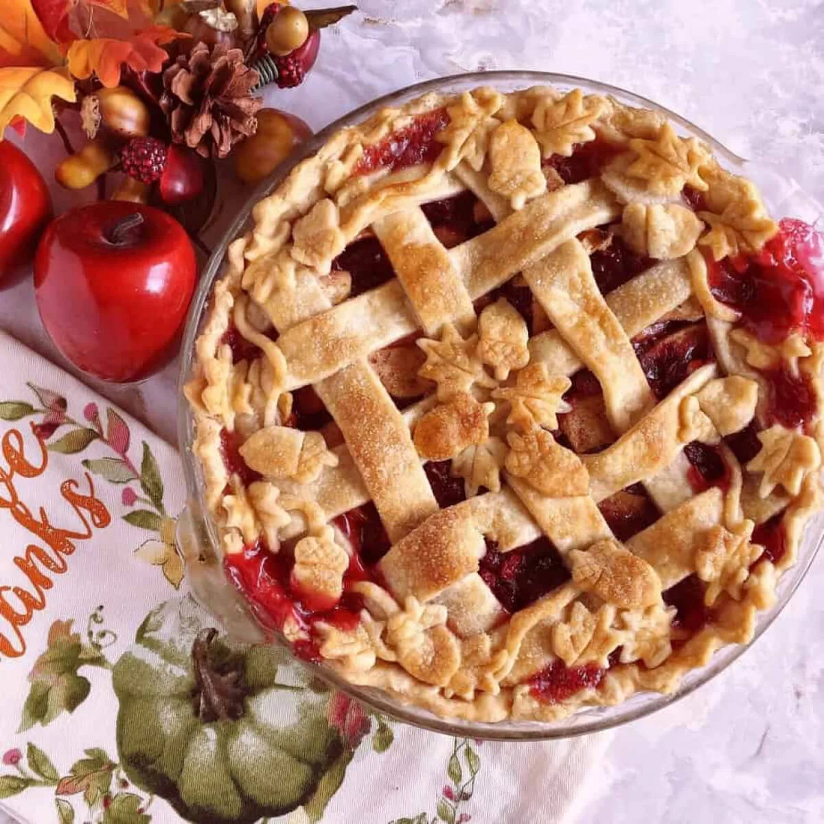 Cranberry Apple Pie with a beautiful decorative crust