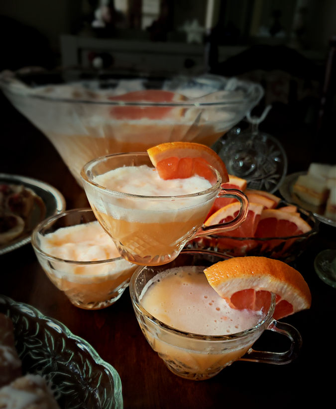 Sherbet punch served in crystal punch glasses and appetizers