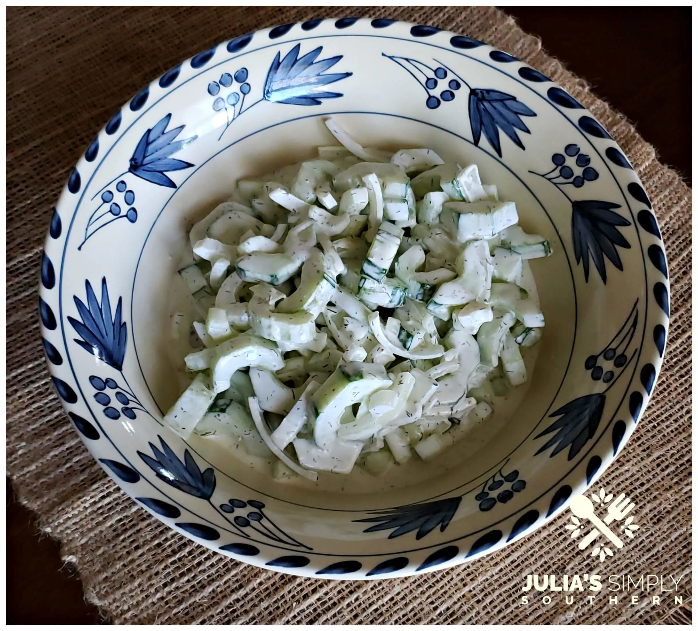 Sour cream cucumber salad with dill. Easy side dish recipe using cucumbers. 