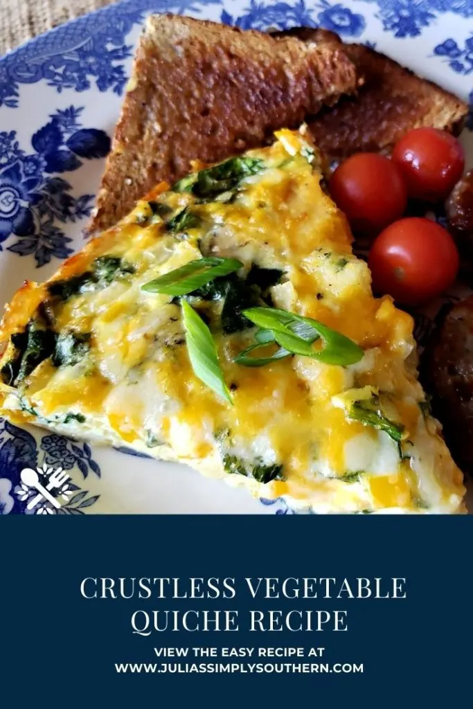 Crustless vegetable quiche recipe Pinterest graphic