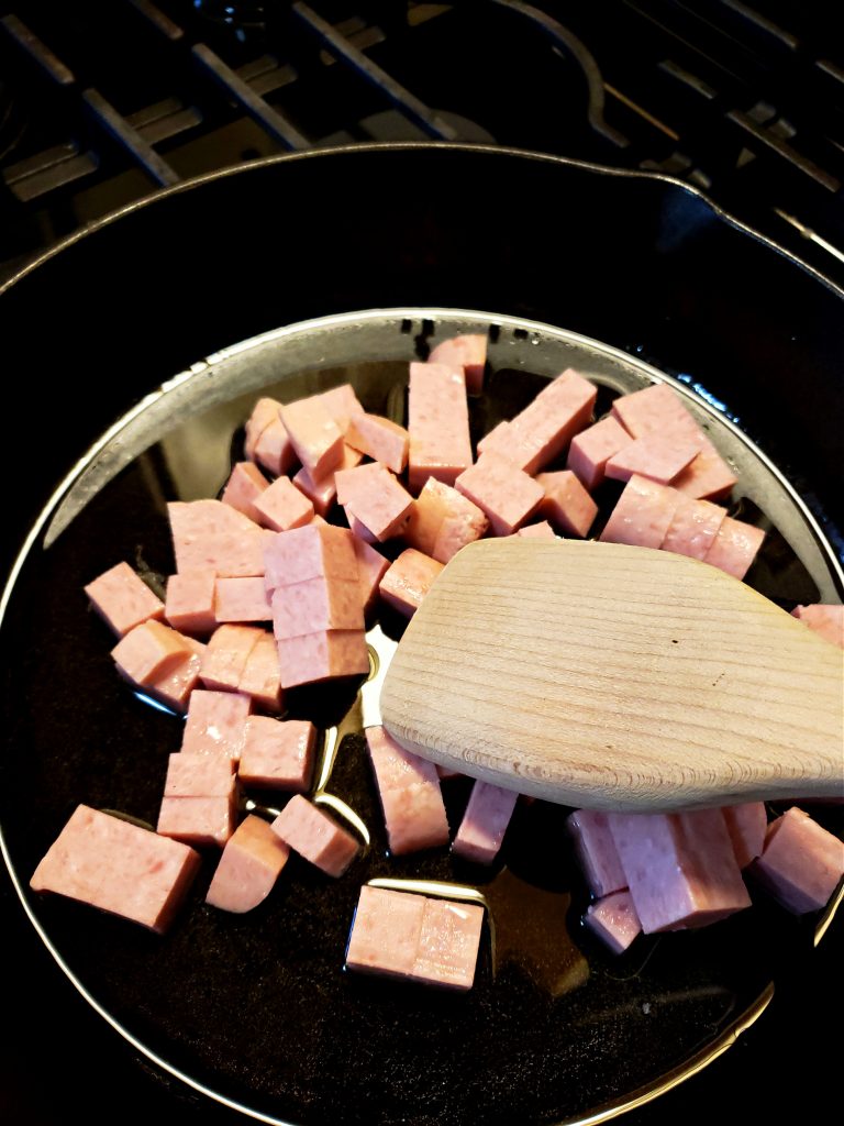 frying Spam in a cast iron skillet