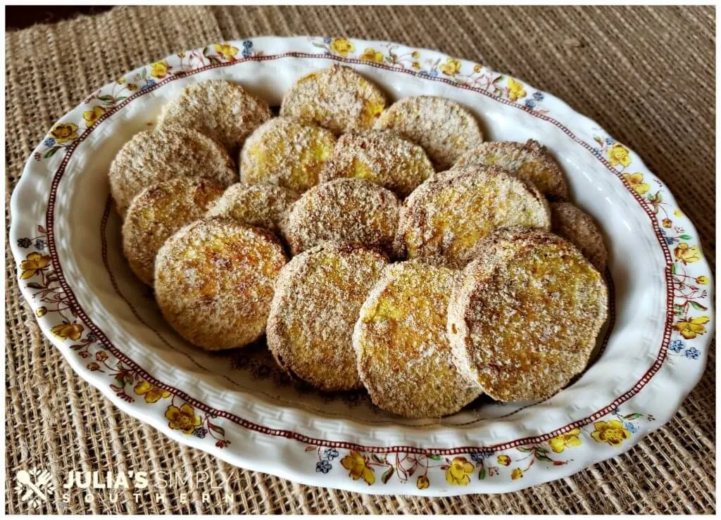 Vintage Bowl with yellow flowers filled with healthy air fried summer squash