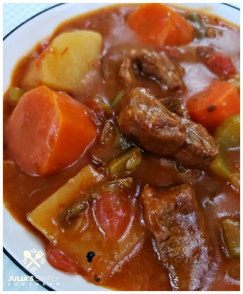 Classic old fashioned beef stew recipe cooked in a Crockpot