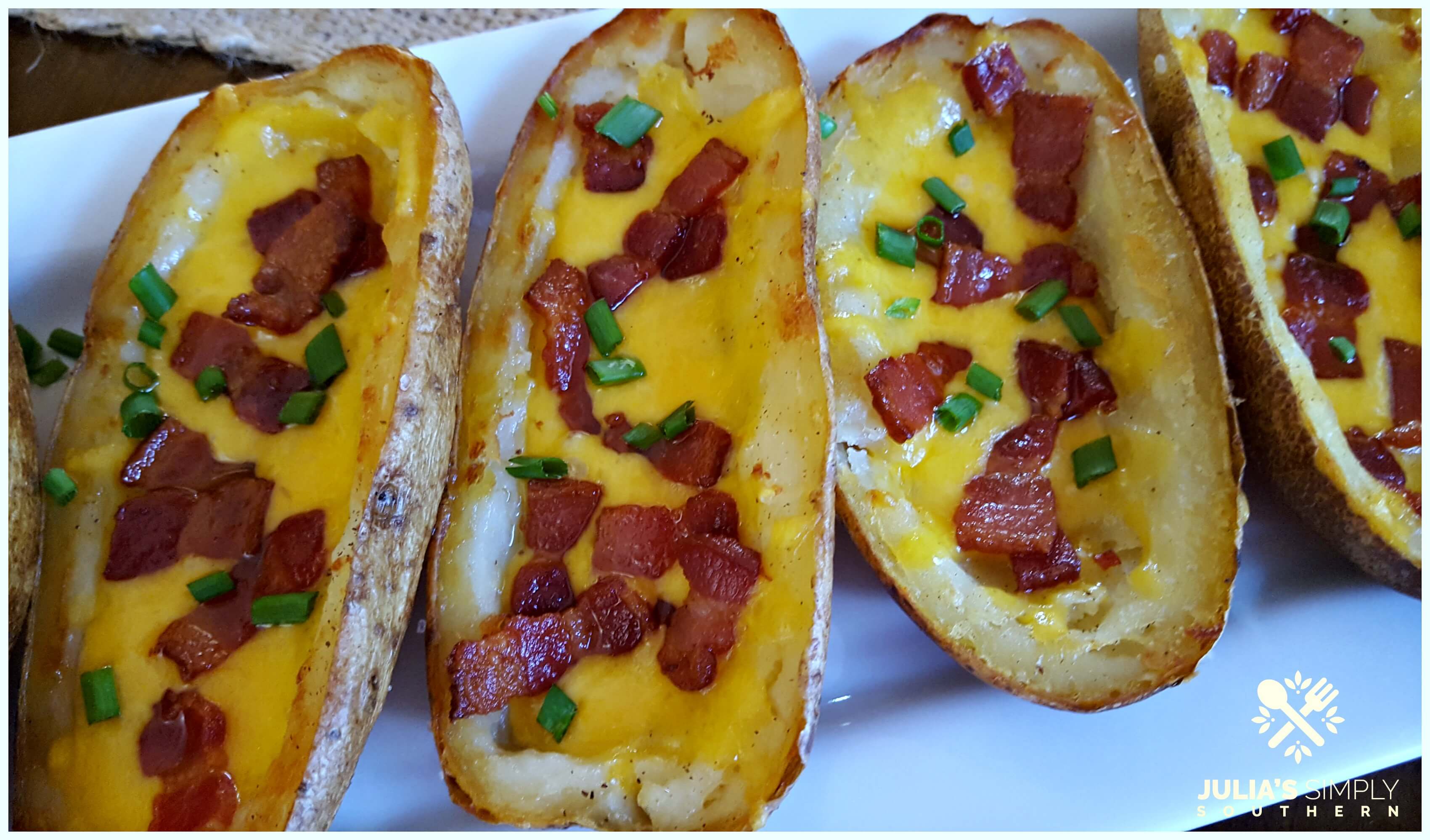 Delicious potato skins made with russet potatoes