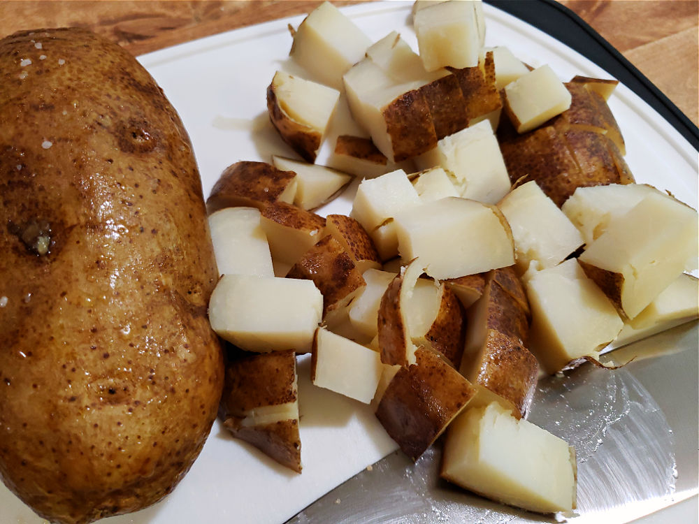 Chopping up leftover baked russet potatoes