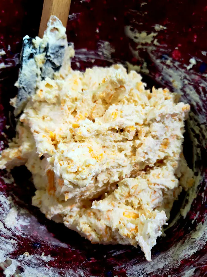 sour cream cheese biscuit dough in a bowl