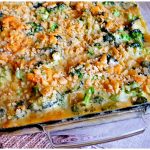 Broccoli Cheese Bake Side Dish using fresh broccoli in a glass casserole dish