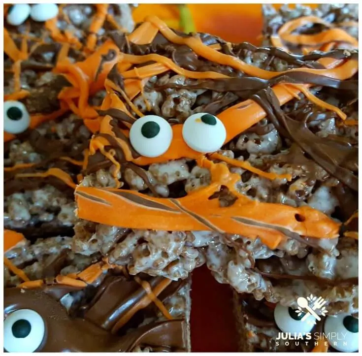 Easy Halloween Treats with chocolate and orange drizzle with candy eyes