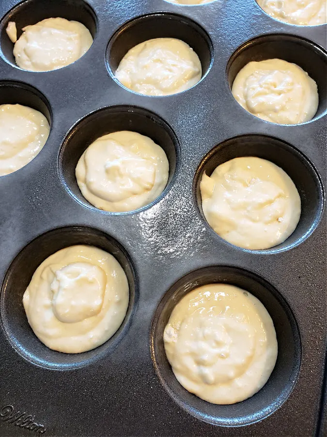 Muffin tin with easy rolls dough ready for baking