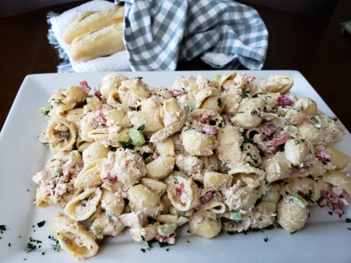 Easy Creamy Salmon Pasta Salad Recipe - Julias Simply Southern