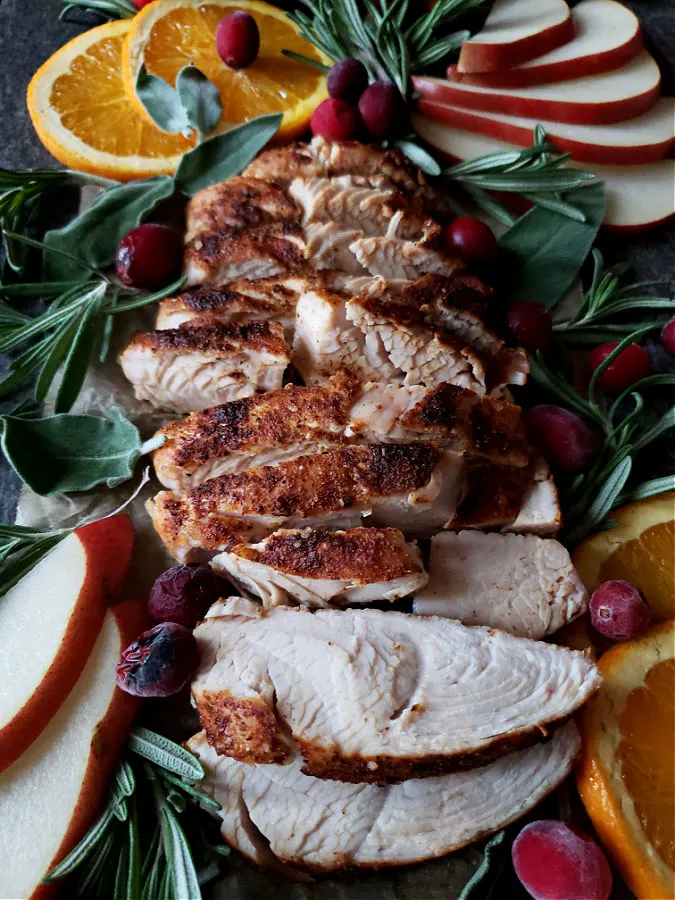 Holiday turkey easy way tender cut of meat on garnished tray