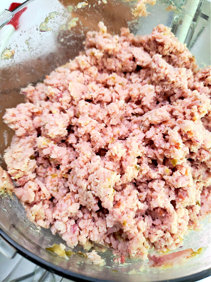 food processor combining the ingredients for deviled ham