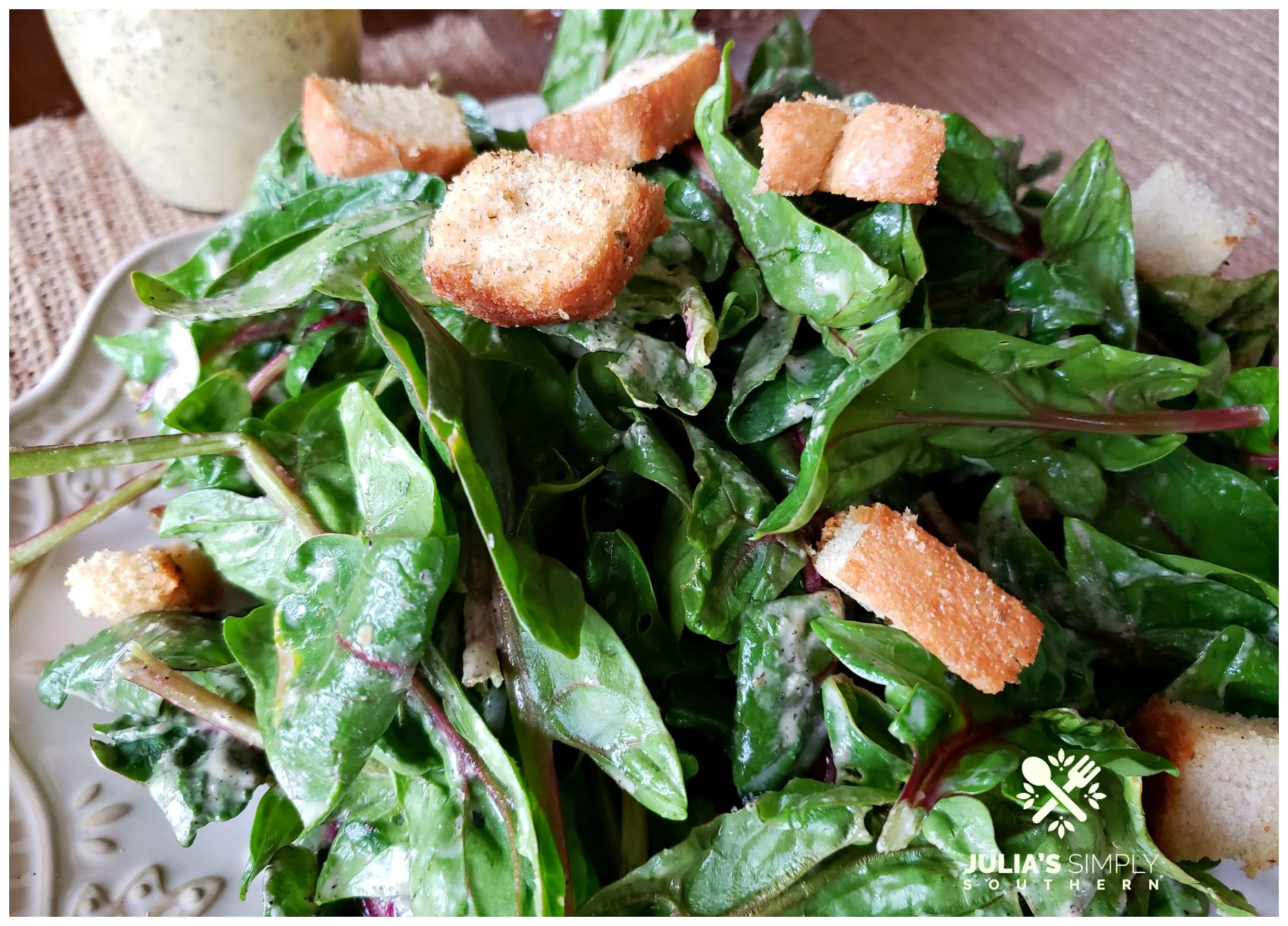 Salad topped with homemade croutons