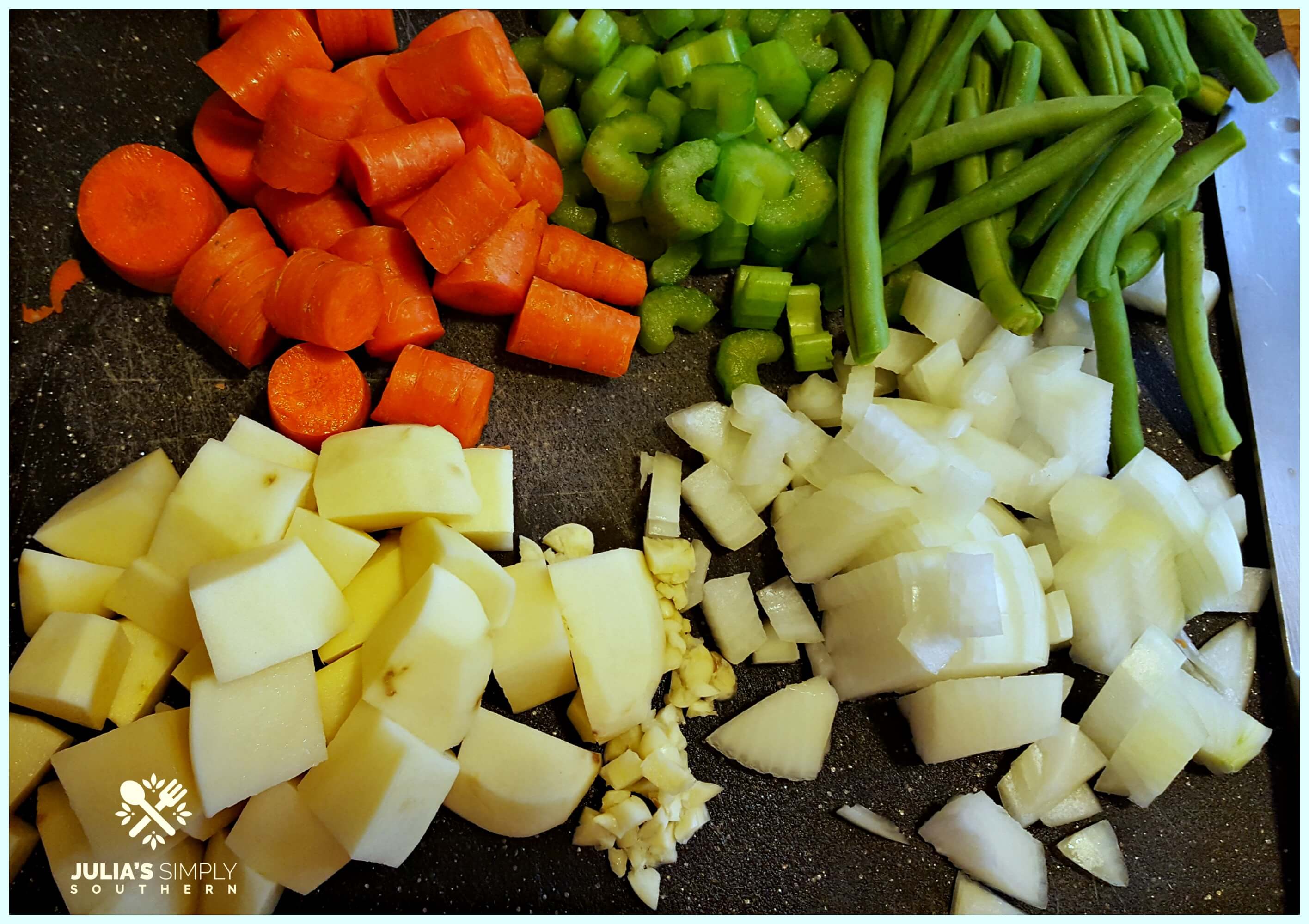 Chunky chopped vegetables for chicken mull