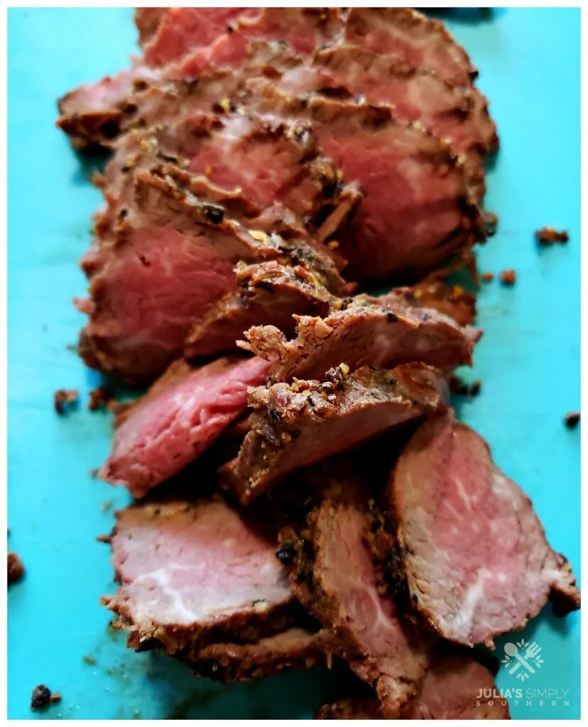 Medium grilled peppercorn beef tenderloin