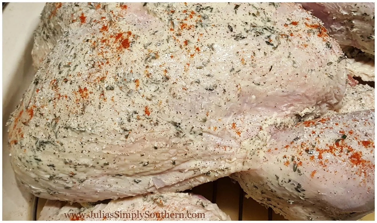 Herb Roasted Turkey Recipe - the buttered seasoned turkey is ready for the oven