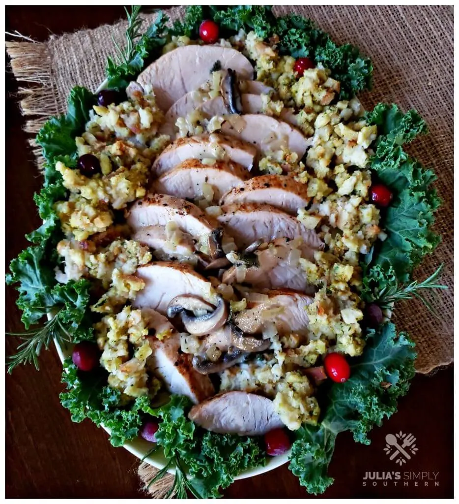 Beautiful Thanksgiving platter with Roasted Turkey Breast Tenderloin Recipe  