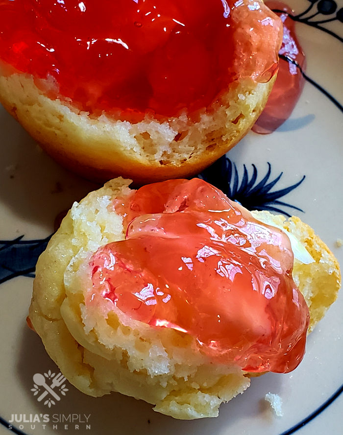 Muscadine jelly on a mayonnaise biscuit - easy rolls - amazing